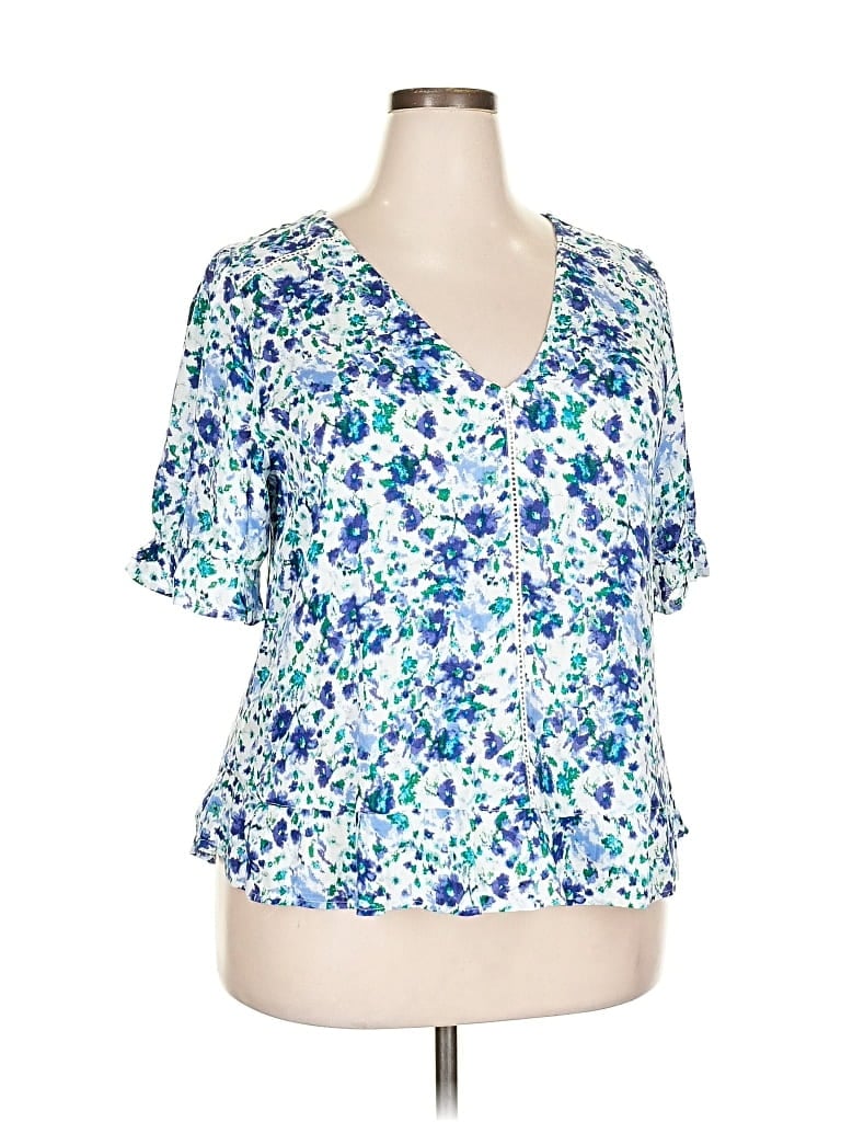Pre-owned Lucky Brand Short Sleeve Blouse In Blue