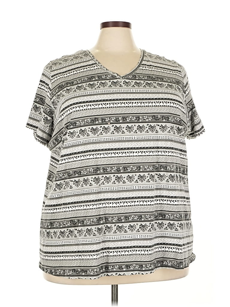 Pre-owned Woman Within Short Sleeve Henley Shirt In Gray