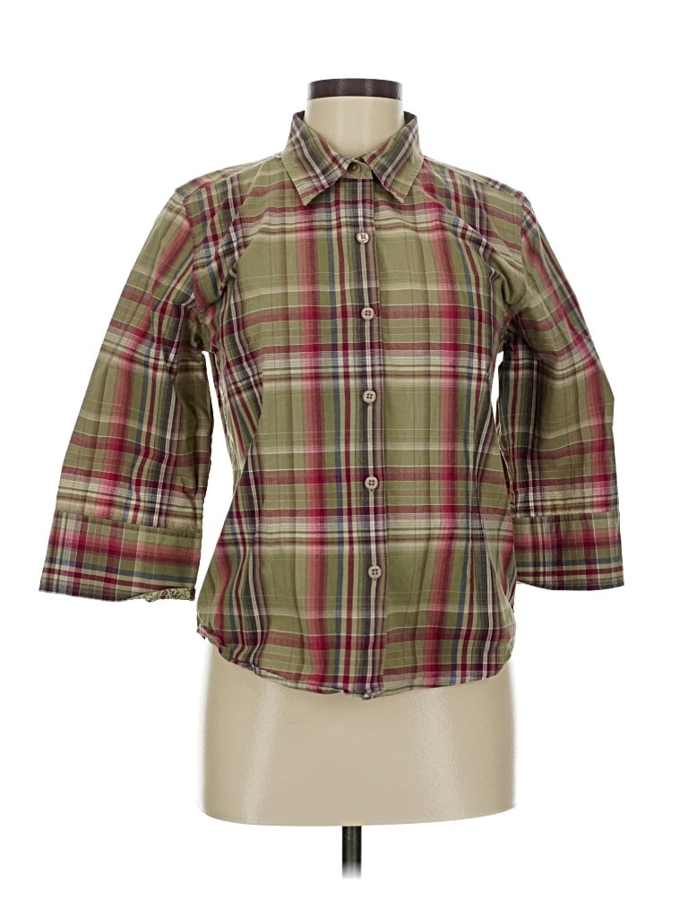 Pre-owned Christopher & Banks 3/4 Sleeve Button Down Shirt In Green