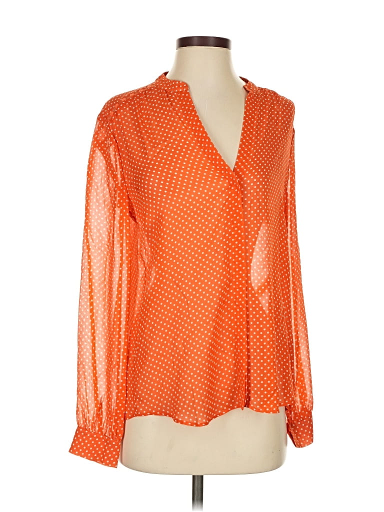 Pre-owned Joie Long Sleeve Silk Top Orange Plunge Neckline Tops
