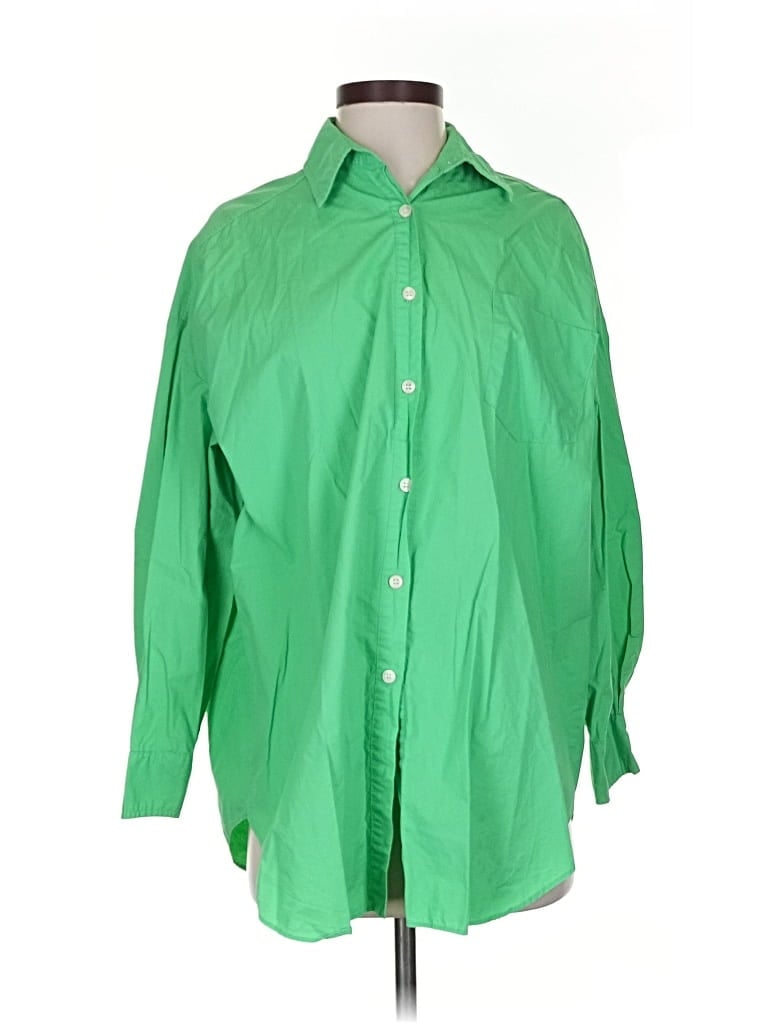 Pre-owned The Frankie Shop 3/4 Sleeve Button Down Shirt In Green