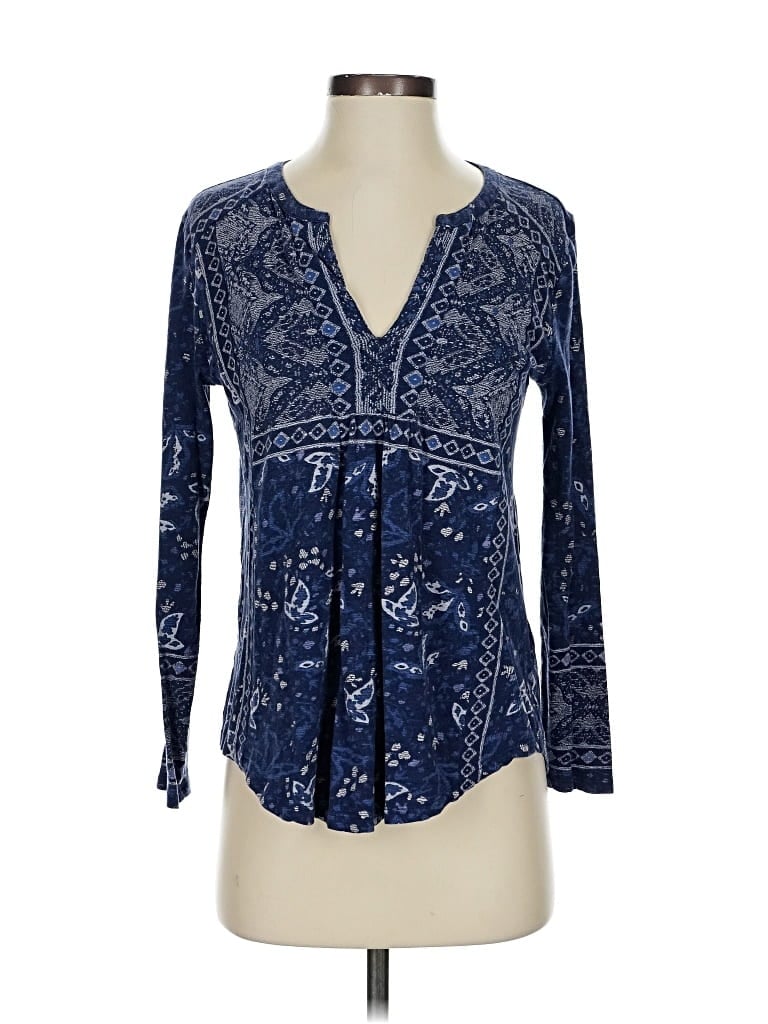 Pre-owned Lucky Brand Long Sleeve Blouse In Blue