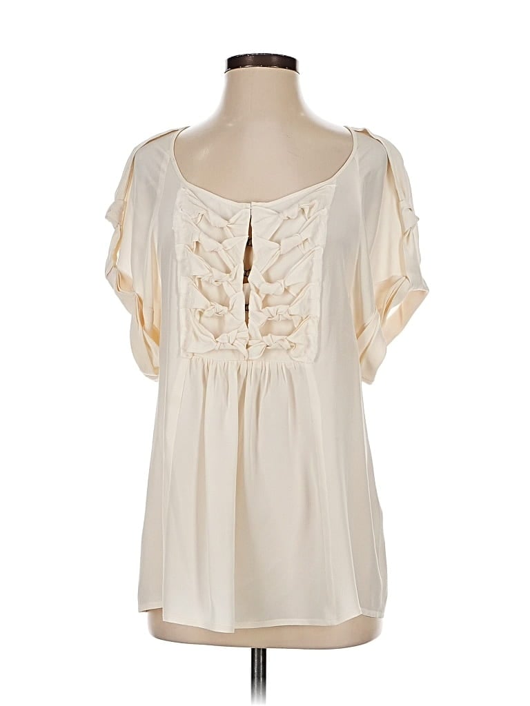 Pre-owned Nanette Lepore Short Sleeve Silk Top Ivory Scoop Neck Tops In White