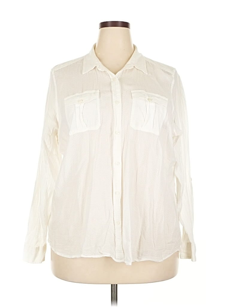 Pre-owned Eddie Bauer Long Sleeve Button Down Shirt In White