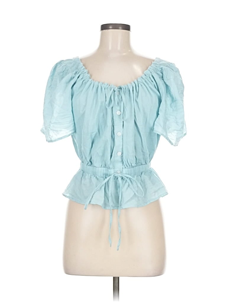 Pre-owned 7 For All Mankind Short Sleeve Blouse In Blue