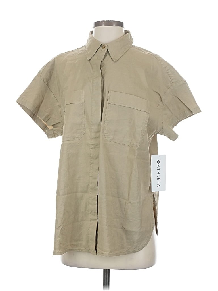 Athleta Short Sleeve Button Down Shirt In Brown