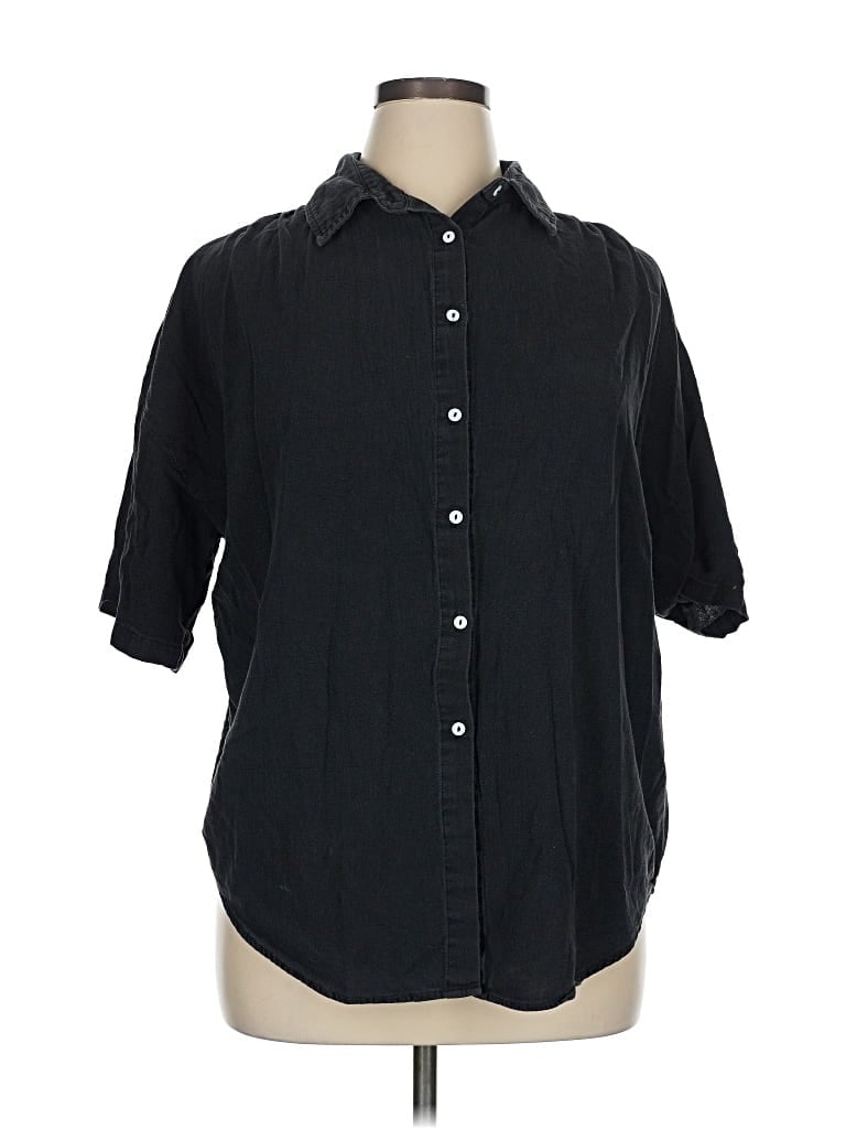 Pre-owned Unbranded 3/4 Sleeve Button Down Shirt In Black