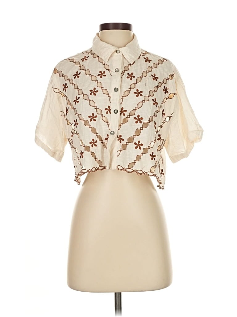 Pre-owned We The Free Short Sleeve Blouse In White