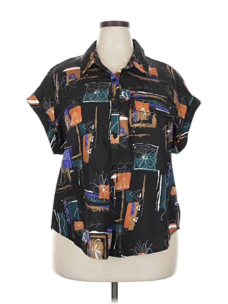 Pre-owned Emery Rose Short Sleeve Blouse In Black