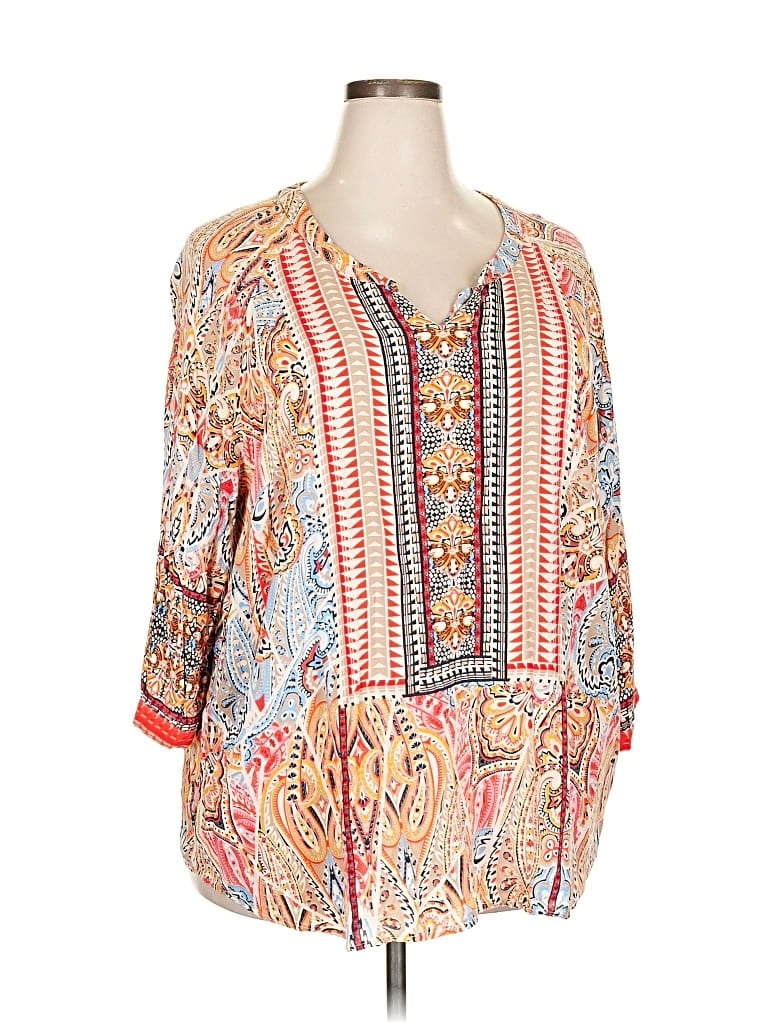 Pre-owned Cynthia Rowley Tjx 3/4 Sleeve Blouse In Orange