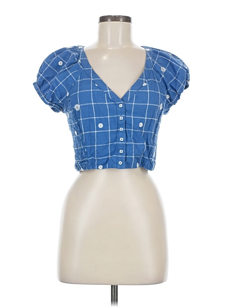 Pre-owned Madewell Short Sleeve Blouse In Blue