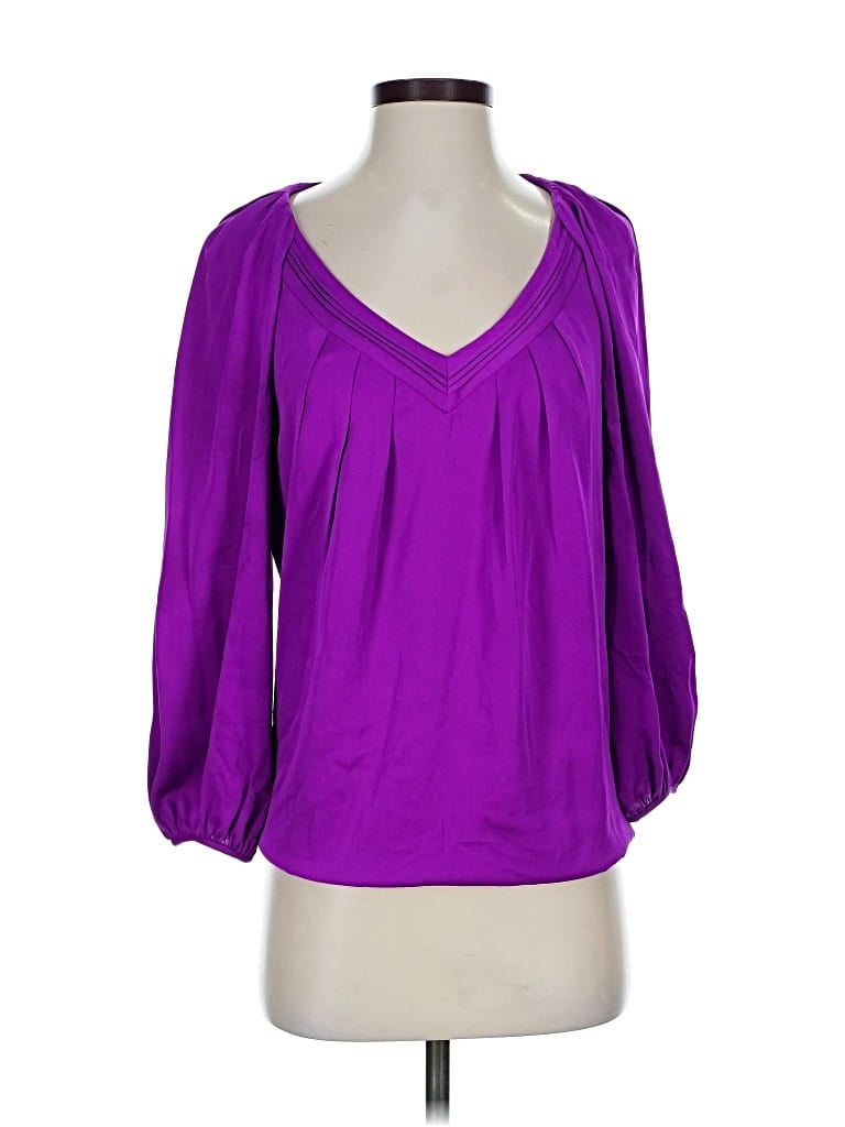 Pre-owned Diane Von Furstenberg 3/4 Sleeve Silk Top Purple Sweetheart Neckline Tops