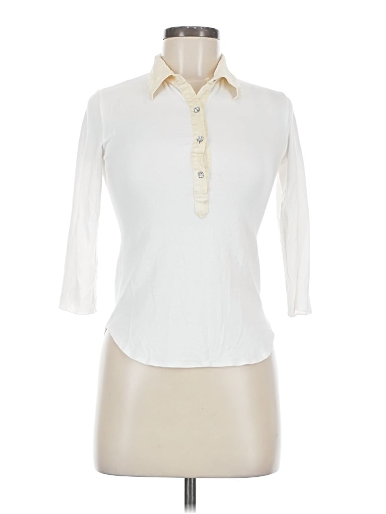 Pre-owned Majestic Paris 3/4 Sleeve Button Down Shirt In White