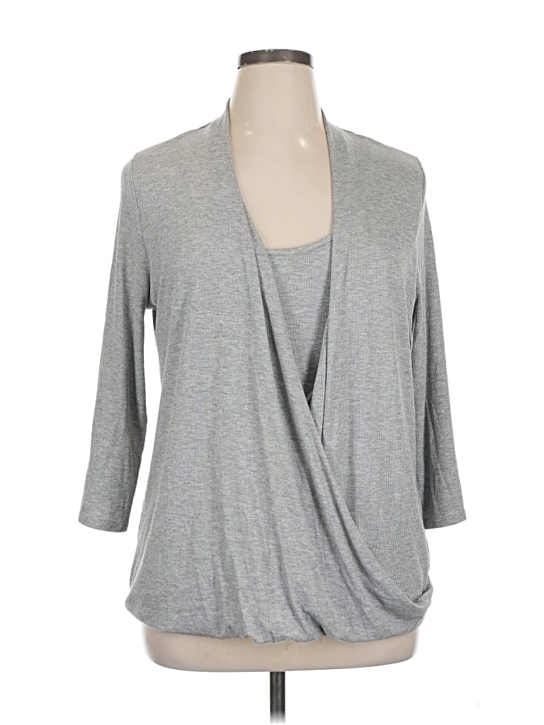 Pre-owned Laila Jayde 3/4 Sleeve Top Gray Cowl Neck Tops
