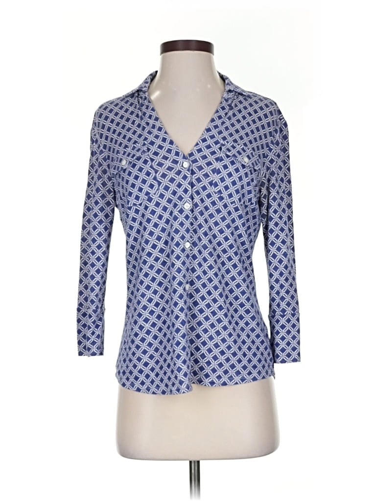 Pre-owned J. Mclaughlin 3/4 Sleeve Button Down Shirt In Blue