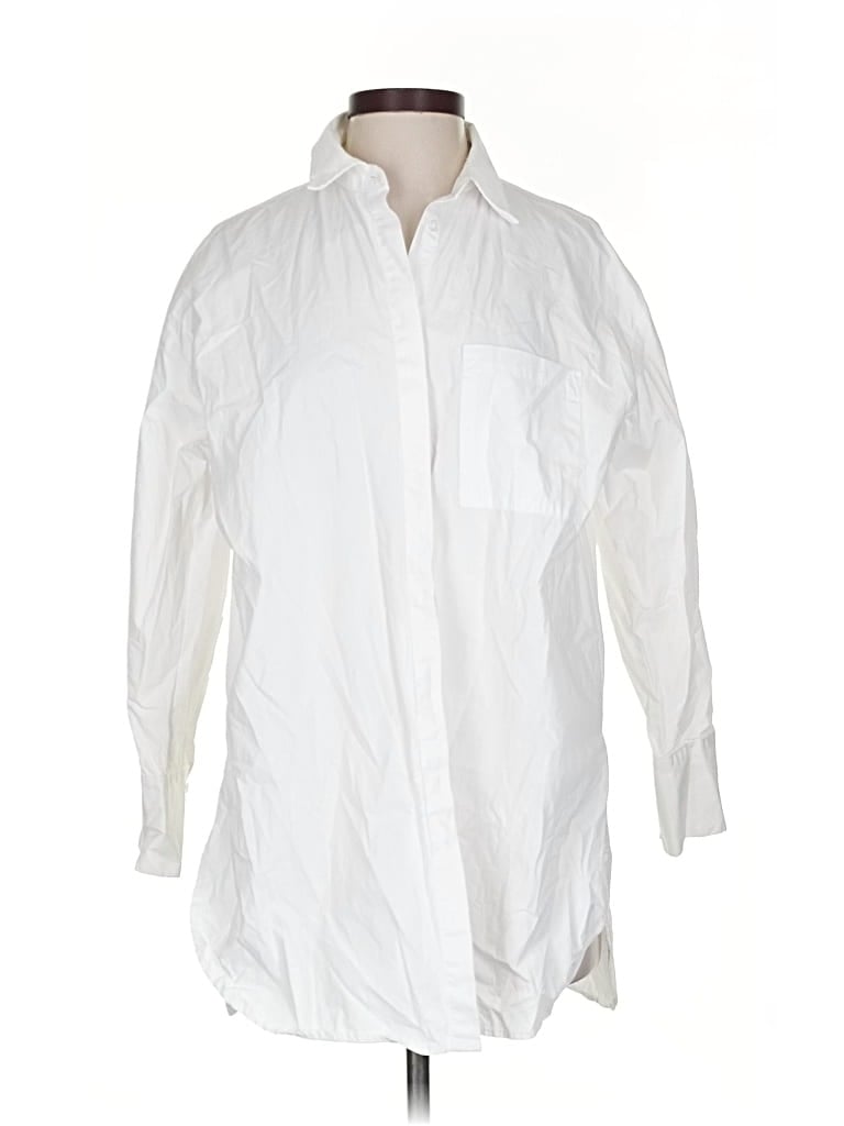 Pre-owned Mng 3/4 Sleeve Button Down Shirt In White