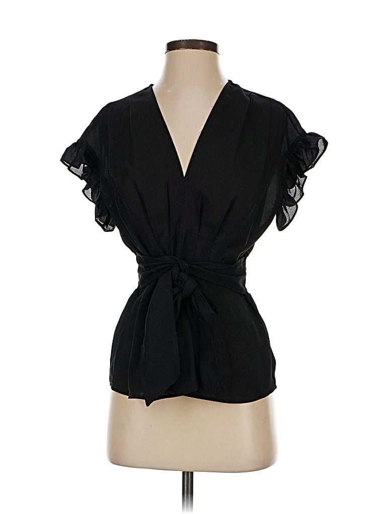 Pre-owned Max Studio Short Sleeve Blouse In Black