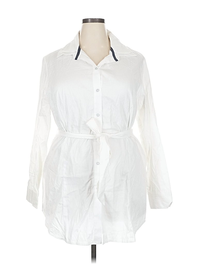 Pre-owned Jones New York Signature 3/4 Sleeve Button Down Shirt In White