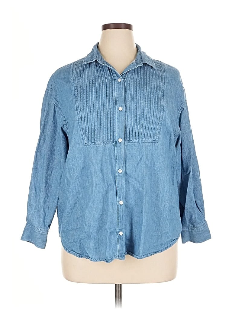 Pre-owned Old Navy 3/4 Sleeve Button Down Shirt In Blue