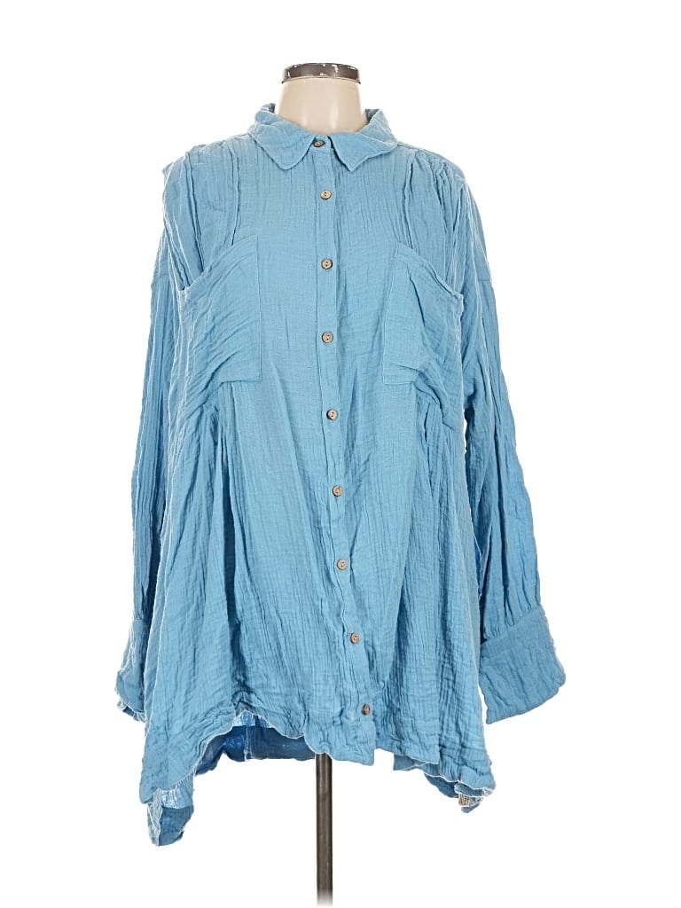 Pre-owned Free People Long Sleeve Blouse In Blue
