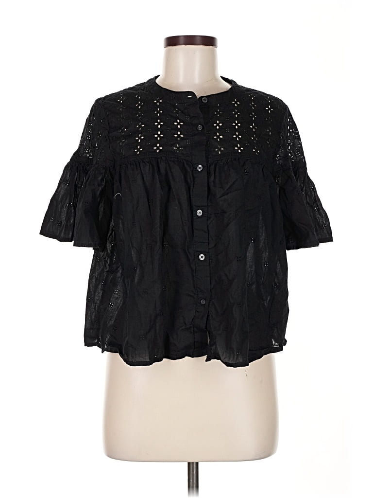 Pre-owned Gap Short Sleeve Blouse In Black