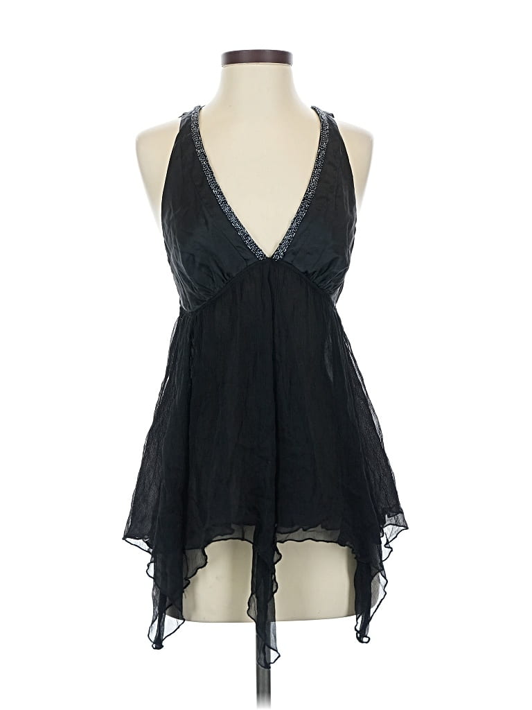 Pre-owned Express Sleeveless Silk Top Black Halter Neckline Tops