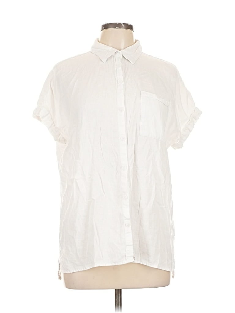 Pre-owned Lola River Short Sleeve Button Down Shirt In White