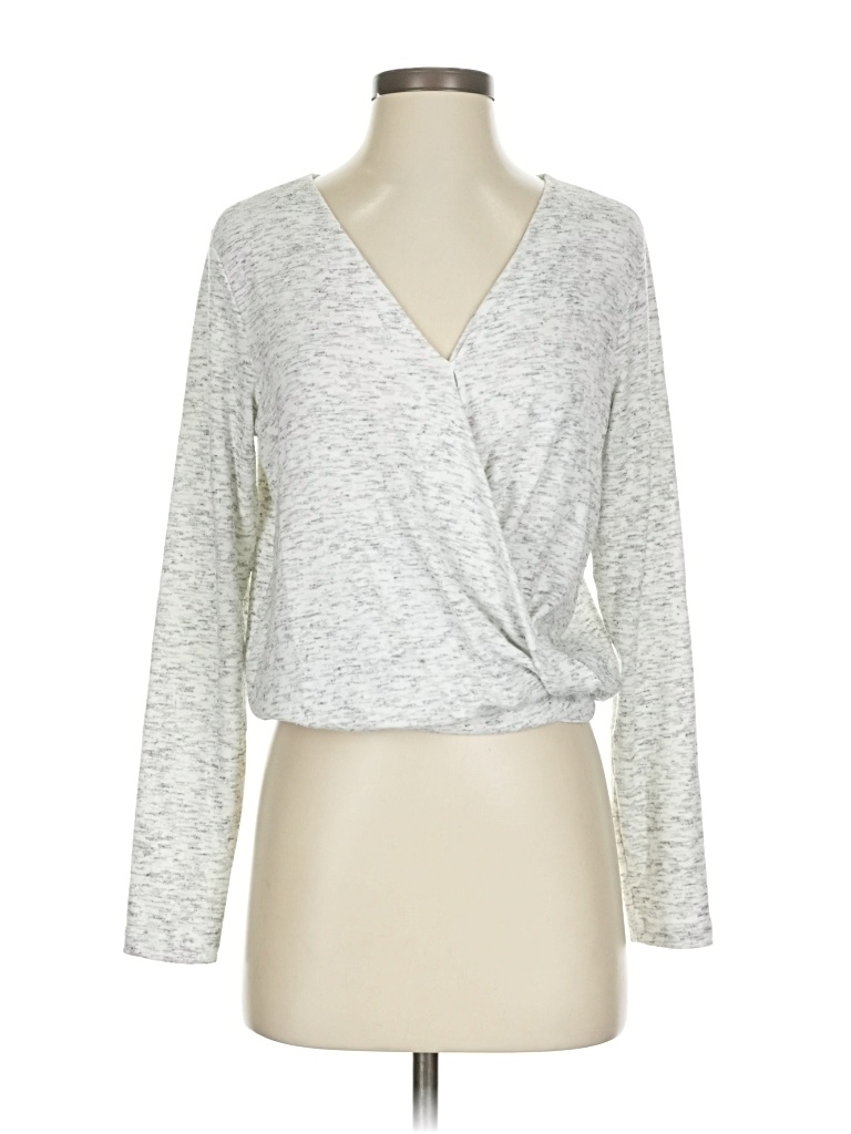 Pre-owned Michael Stars Long Sleeve Top Silver Plunge Neckline Tops