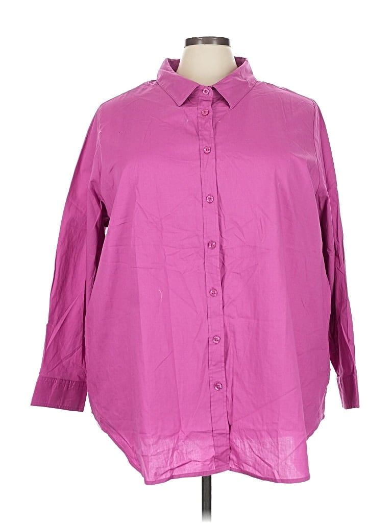 Pre-owned Woman Within 3/4 Sleeve Button Down Shirt In Pink