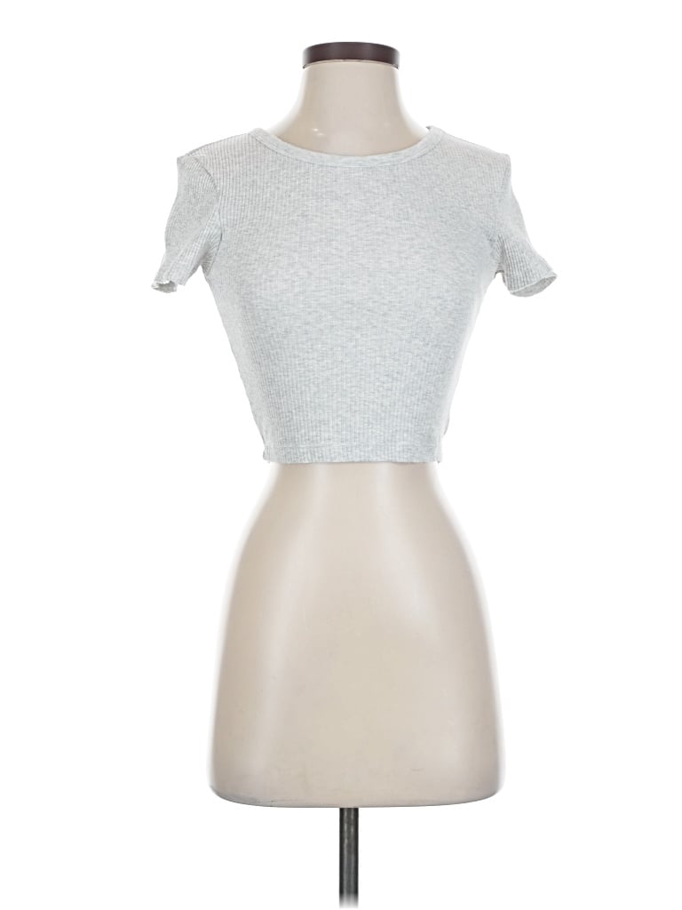 Pre-owned Uniqlo Short Sleeve Top Silver Keyhole Neckline Tops