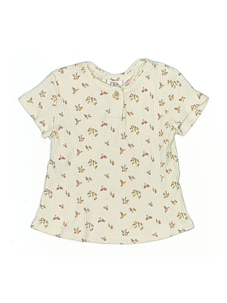 Pre-owned Zara Baby Kids' Short Sleeve Henley Shirt In White