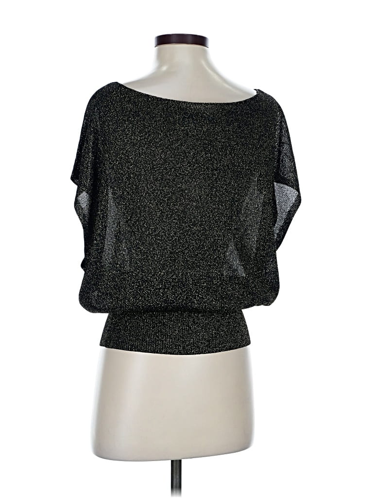 Pre-owned Alice And Olivia Alice + Olivia Short Sleeve Top Black Metallic Pattern One Shoulder Neckline Tops