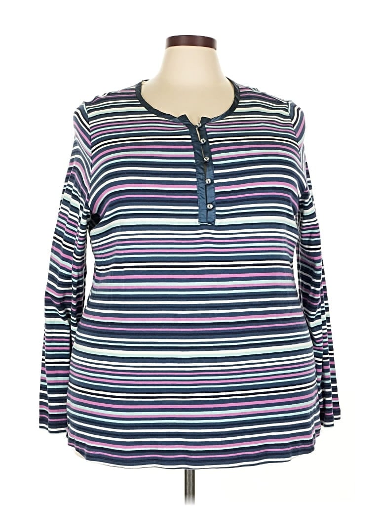 Pre-owned Basic Editions Long Sleeve Henley Shirt In Purple