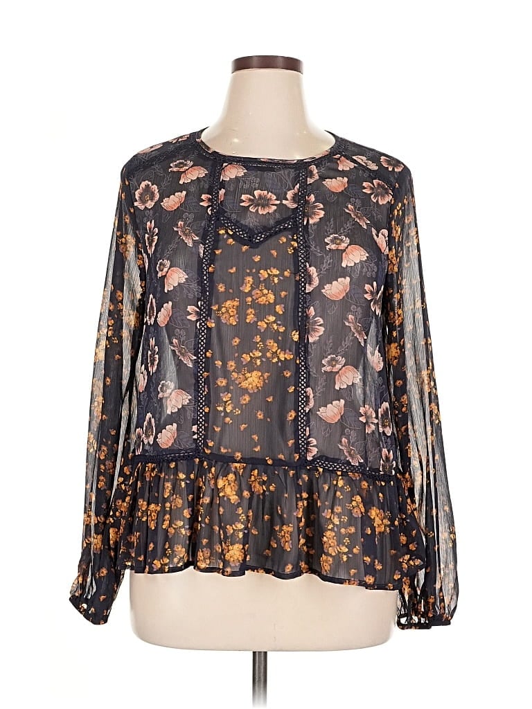 Pre-owned Xhilaration Long Sleeve Blouse In Black