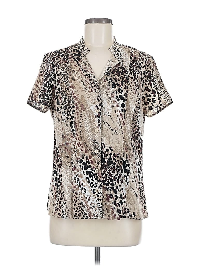 Pre-owned Dana Buchman Short Sleeve Blouse In Silver