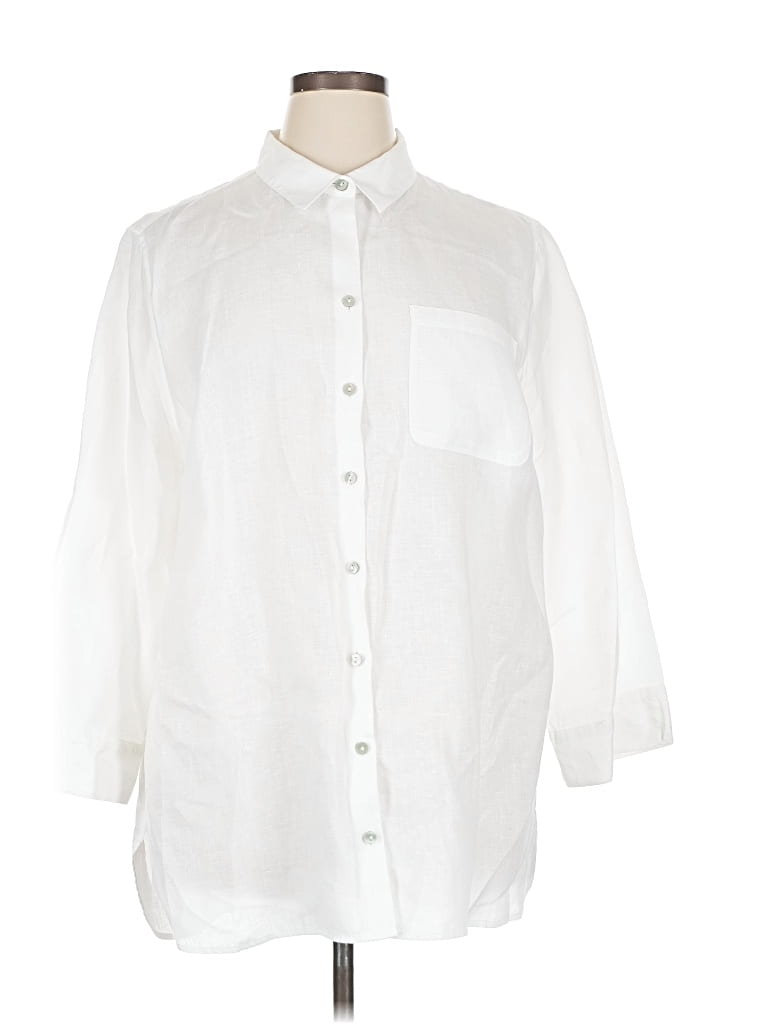 Pre-owned Chico's 3/4 Sleeve Button Down Shirt In White