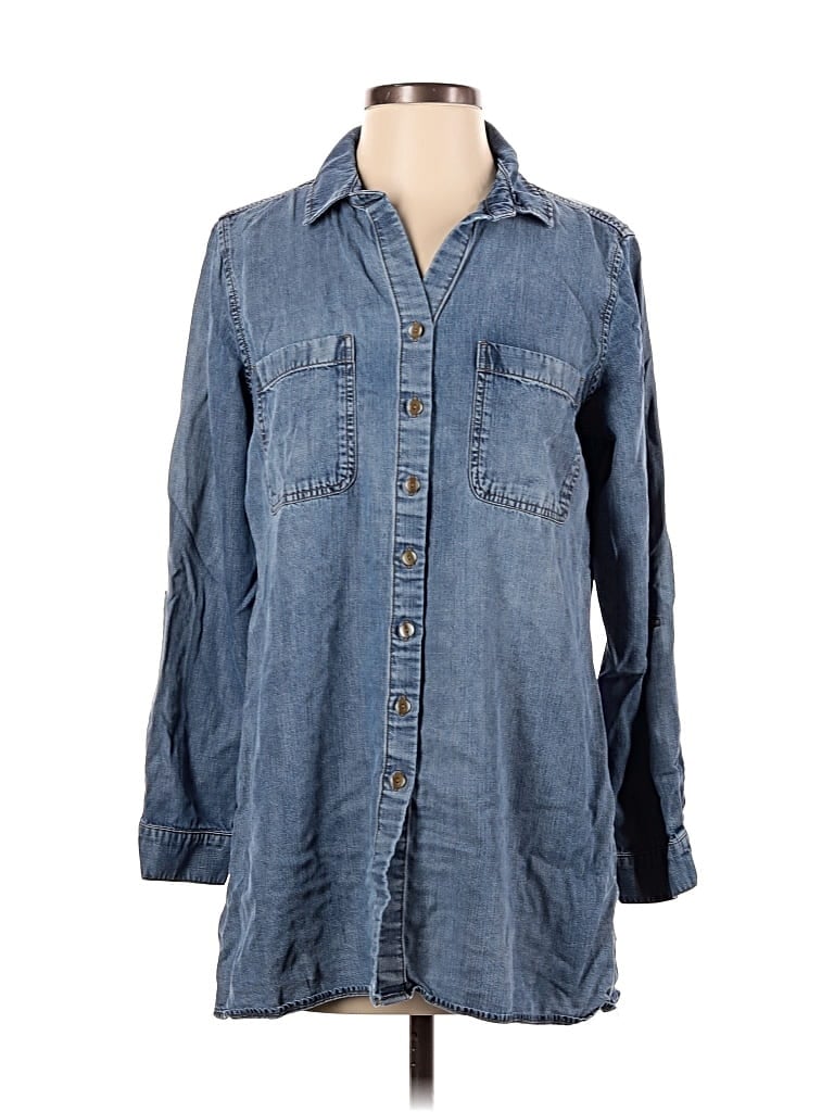 Pre-owned Side Stitch Long Sleeve Button Down Shirt In Blue