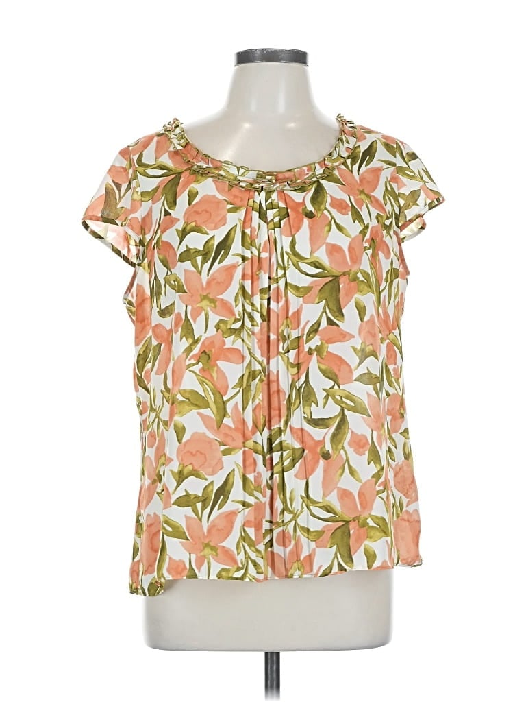 Pre-owned Ak Anne Klein Short Sleeve Blouse In Orange
