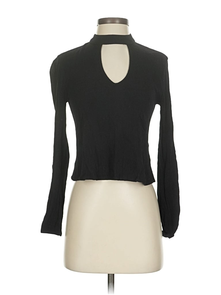 Pre-owned La Hearts Long Sleeve Top Black Keyhole Neckline Tops