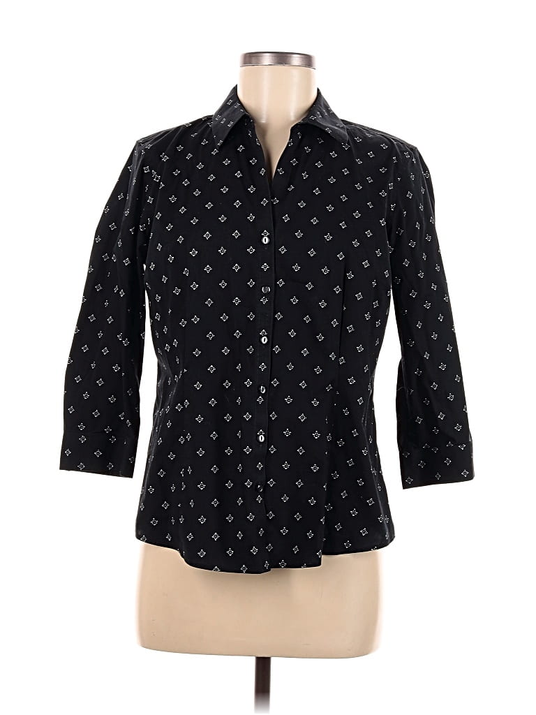 Pre-owned Eddie Bauer 3/4 Sleeve Button Down Shirt In Black