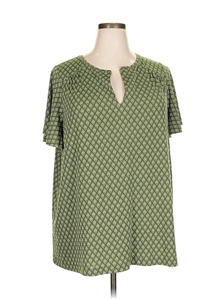 Pre-owned Lane Bryant Short Sleeve Blouse In Green