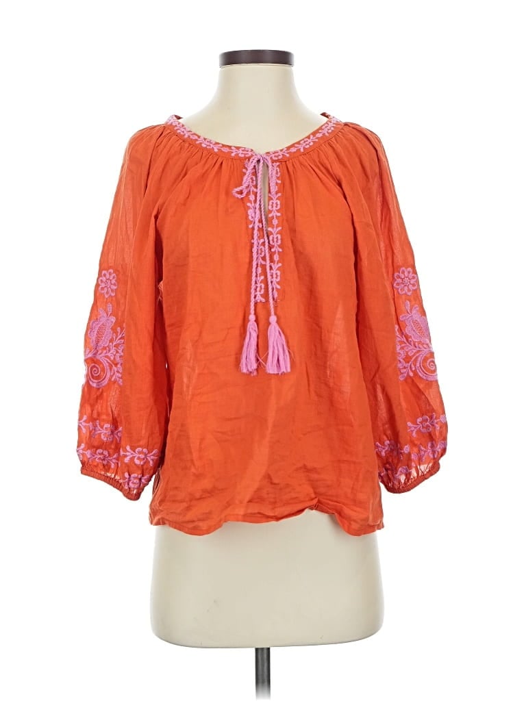 Pre-owned Nicole Miller 3/4 Sleeve Blouse In Orange