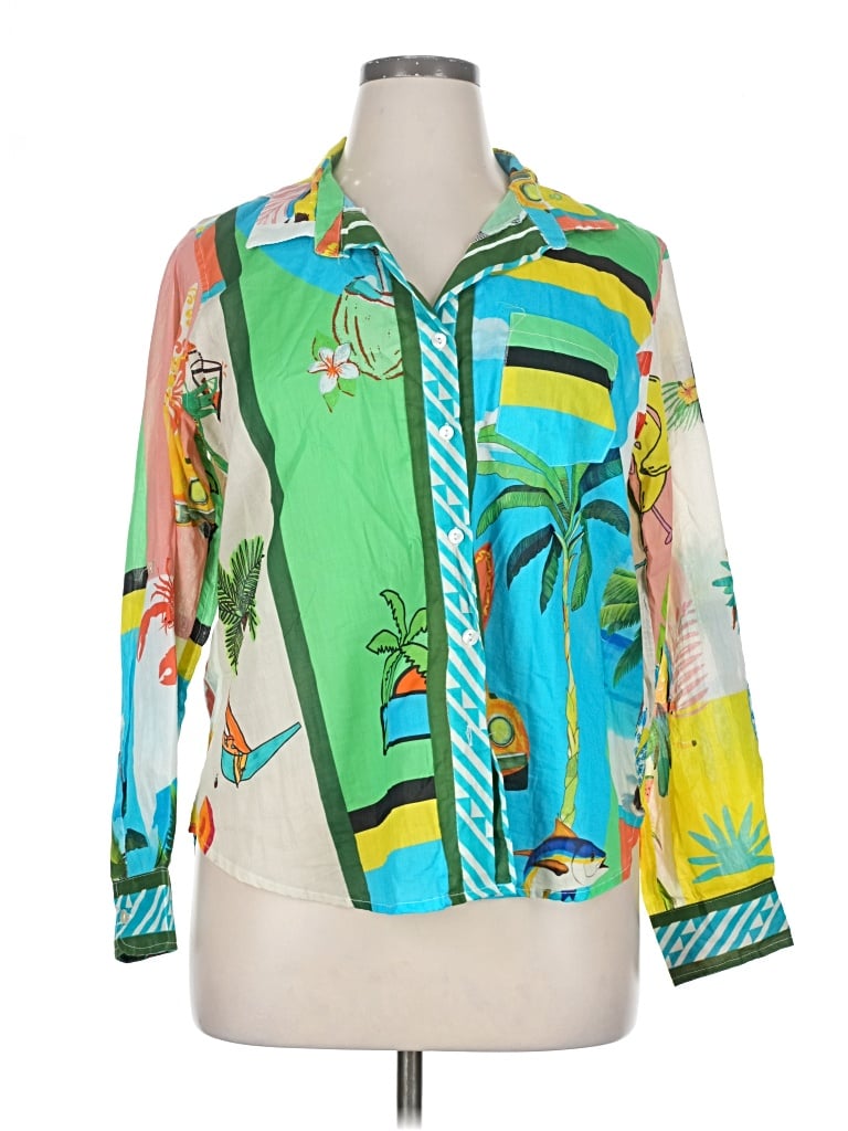 Pre-owned Lucky & Coco Long Sleeve Blouse In Green