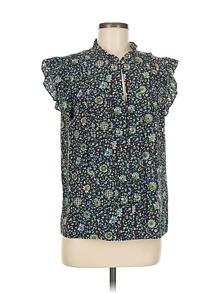 Pre-owned Tory Burch Short Sleeve Silk Top Green Ruffles Neckline Tops