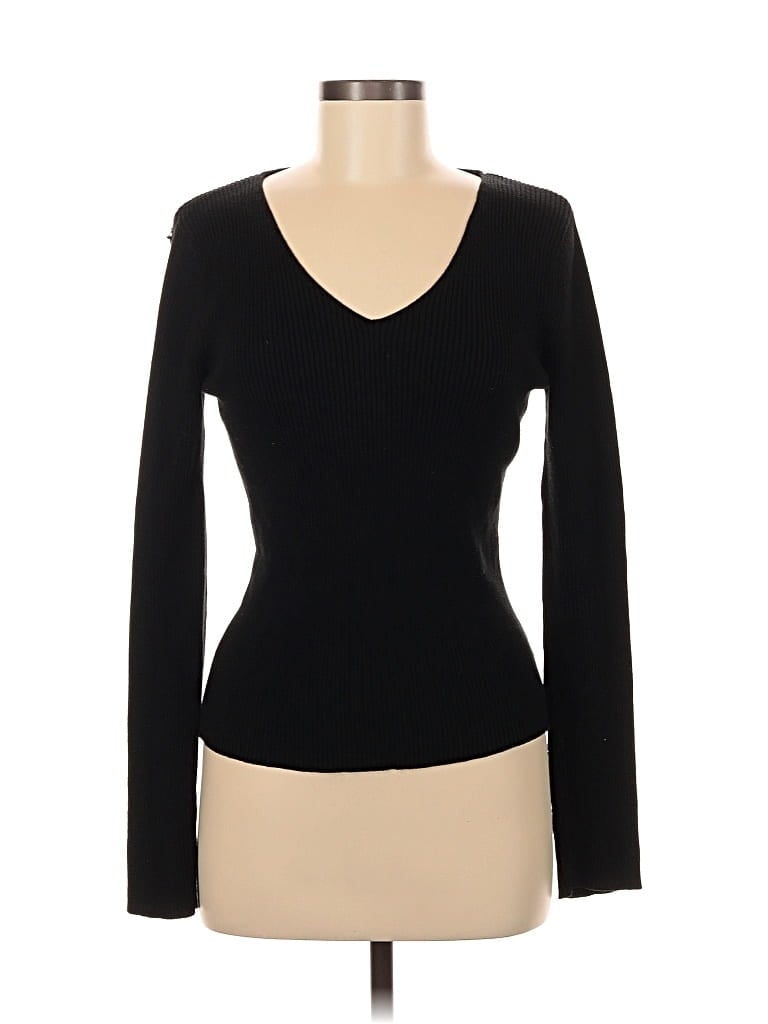 Pre-owned Liz & Co. Long Sleeve Top Black V Neck Tops