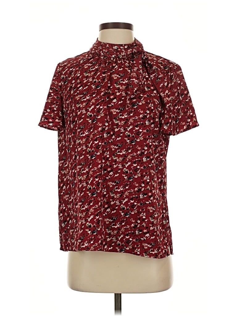 Pre-owned Vince Camuto Short Sleeve Blouse In Burgundy