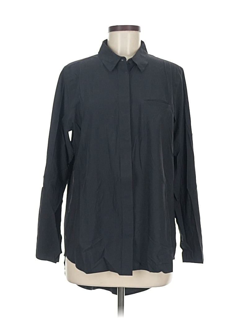 Pre-owned Athleta Long Sleeve Button Down Shirt In Black