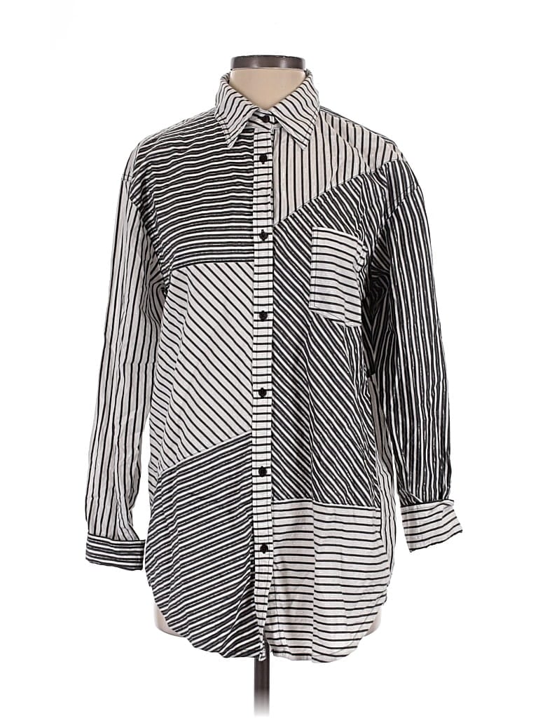 Pre-owned Solid & Striped Long Sleeve Button Down Shirt In Silver