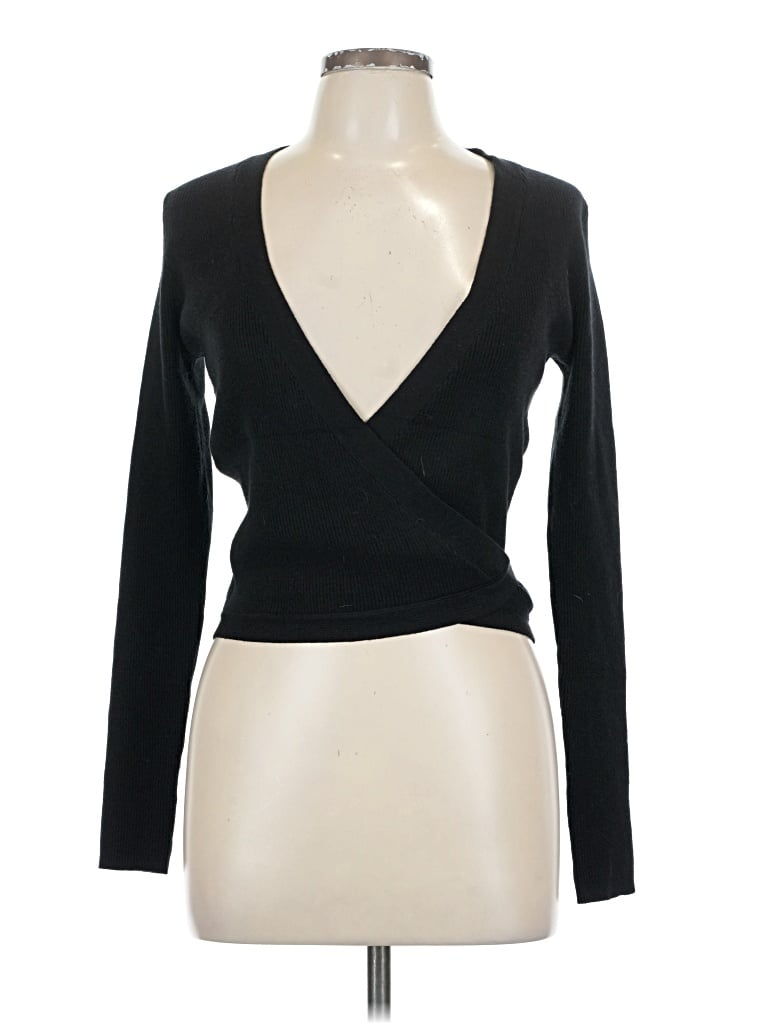 Pre-owned Capezio Long Sleeve Top Black Plunge Neckline Tops