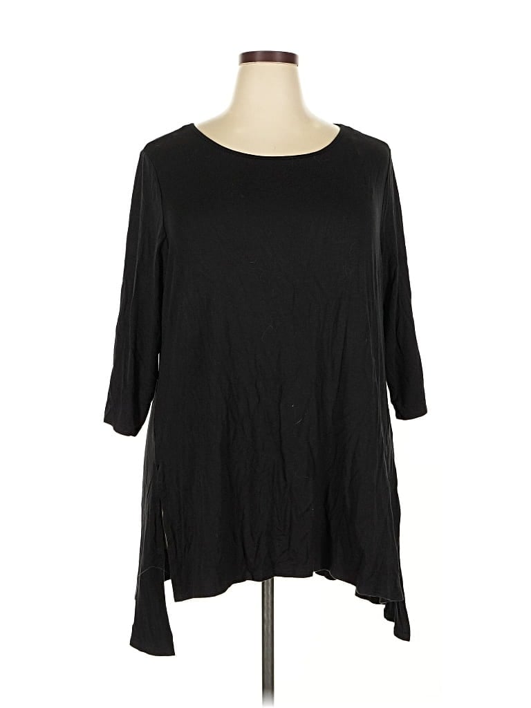 Philosophy Republic Clothing 3/4 Sleeve Top Black Boatneck Tops In Black